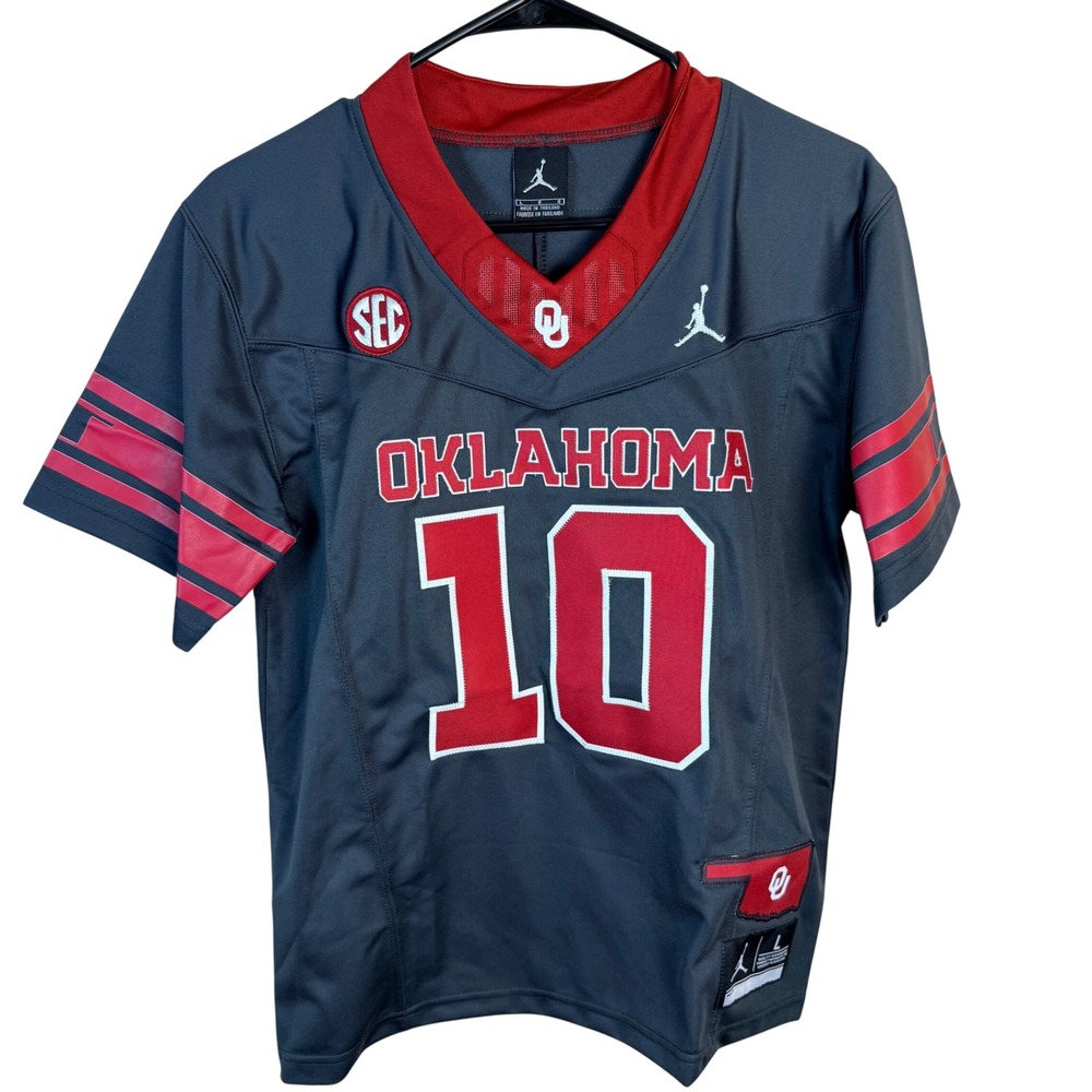 Jordan Oklahoma Sooners Mateer 10 Football Jersey Kids Large Charcoal Grey SEC